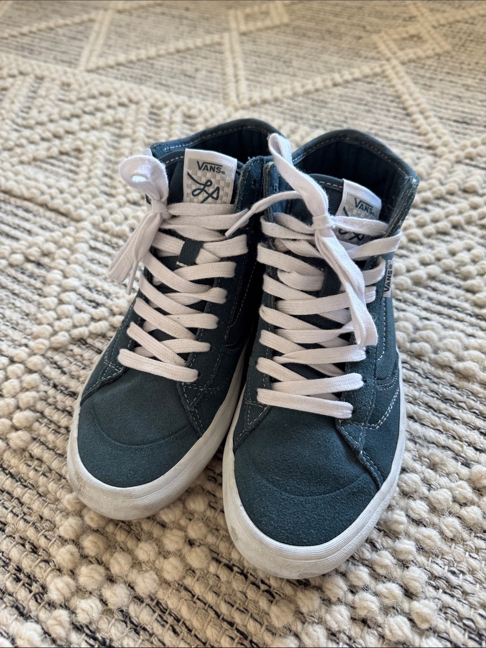 Vans High-Top Sneakers in Teal Green with White Laces